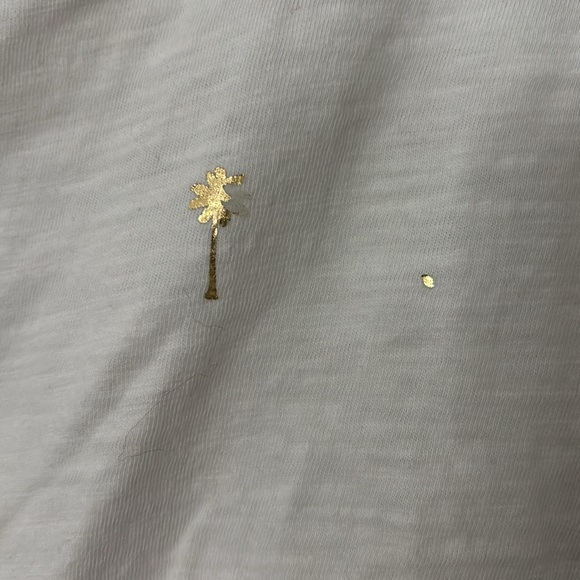 Women’s Plus Lane Bryant Ruched Side Tee 18/20 White Gold Palm Tree Summer - Picture 2 of 6